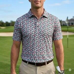 Kenny Flowers The Azaleas Polo Shirt Mens Large Green Pink Floral Performance